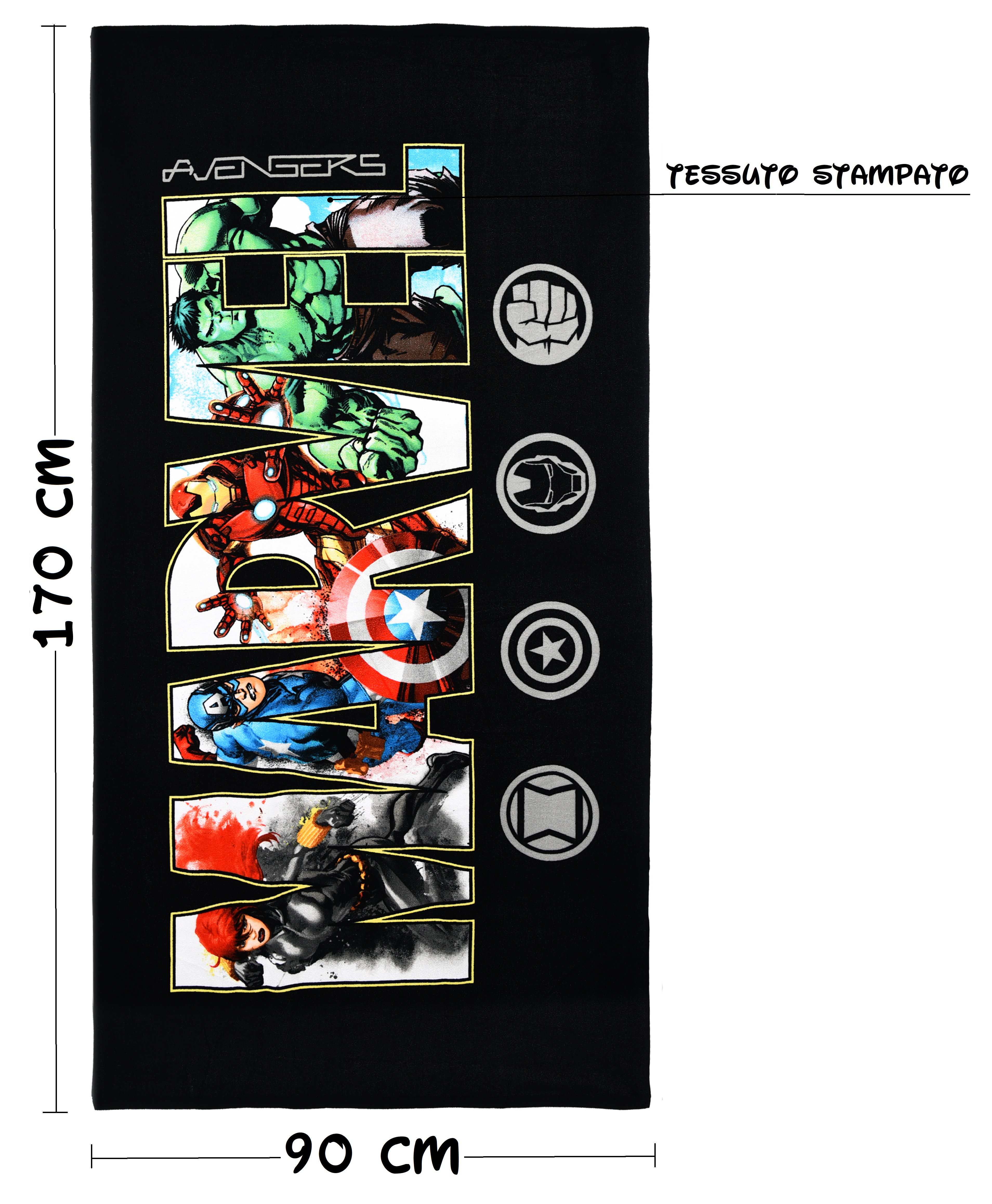 Telo Mare Avengers MARVEL Asciugamano per Adulti in Microfibra 170x90 CM Spiaggia Piscina - Ez37002