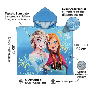 Poncho Mare Frozen DISNEY Microfibra Accappatoio con Cappuccio 110x55 CM - Ez18058