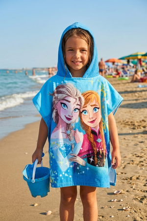 Poncho Mare Frozen DISNEY Microfibra Accappatoio con Cappuccio 110x55 CM - Ez18058