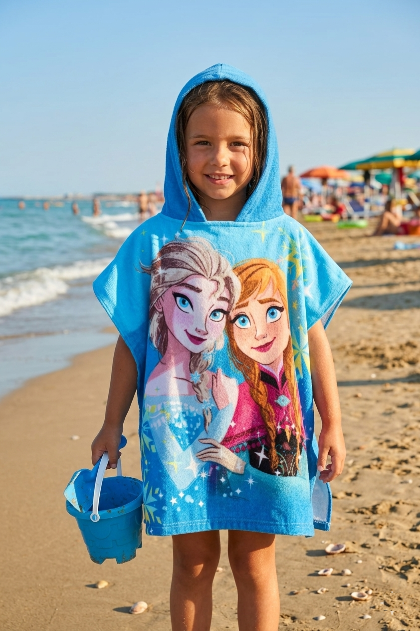 Poncho Mare Frozen DISNEY Microfibra Accappatoio con Cappuccio 110x55 CM - Ez18058