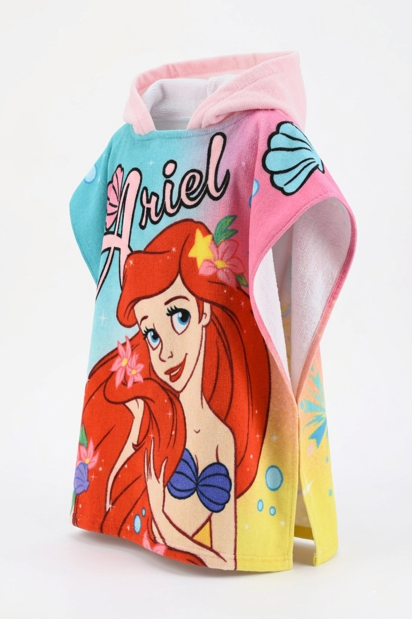 Poncho Mare la Sirenetta Ariel DISNEY Microfibra Accappatoio con Cappuccio 110x55 CM Spiaggia Piscina - Ez18015