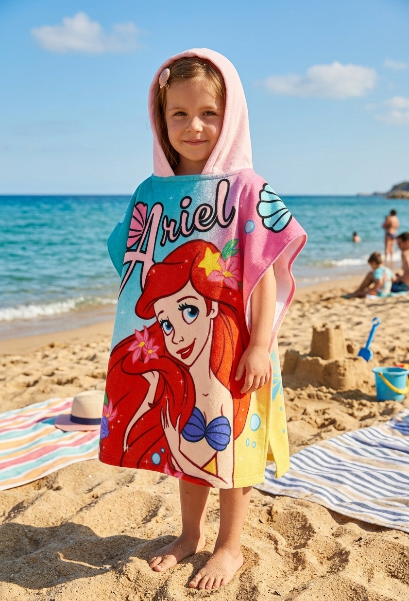 Poncho Mare la Sirenetta Ariel DISNEY Microfibra Accappatoio con Cappuccio 110x55 CM Spiaggia Piscina - Ez18015
