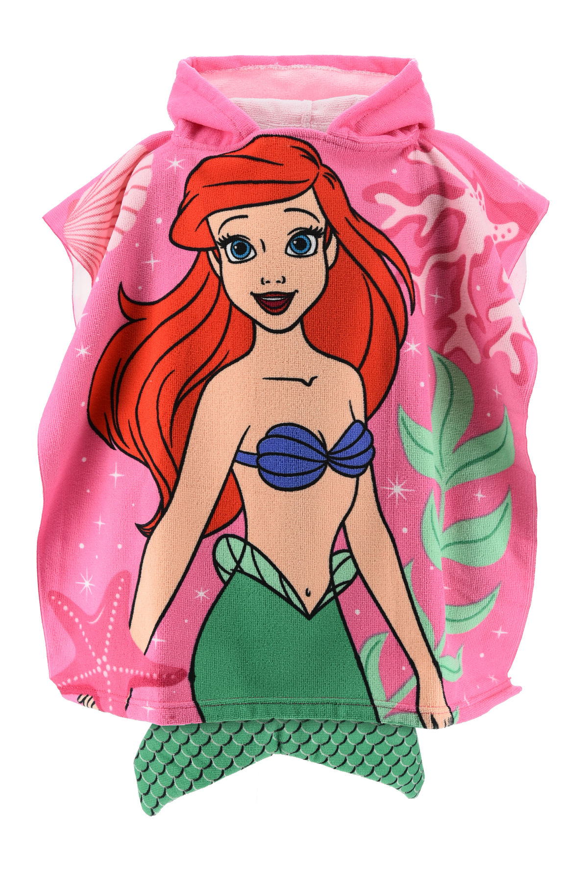 Poncho Mare Ariel DISNEY 110 X 55 CM con Coda Accappatoio per Bambine Microfibra - Ez18014