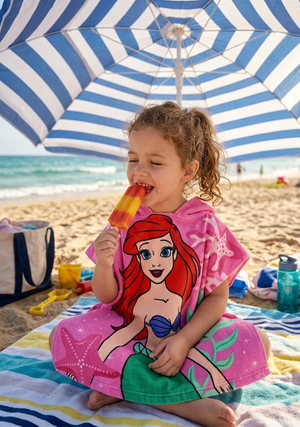 Poncho Mare Ariel DISNEY 110 X 55 CM con Coda Accappatoio per Bambine Microfibra - Ez18014