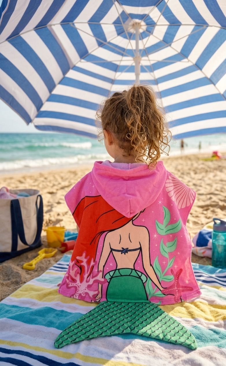 Poncho Mare Ariel DISNEY 110 X 55 CM con Coda Accappatoio per Bambine Microfibra - Ez18014