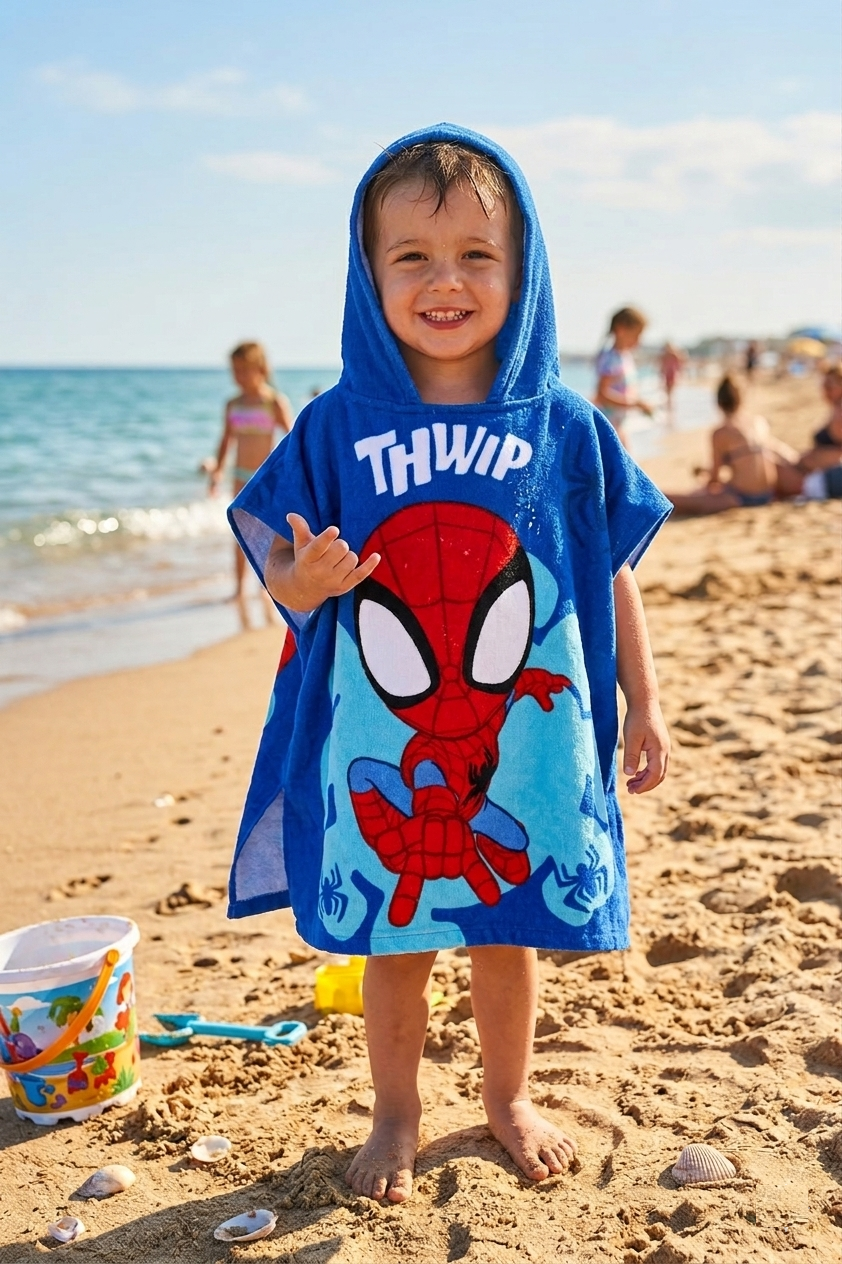 Poncho Mare Spidey MARVEL Microfibra Accappatoio con Cappuccio 110x55 CM Spiaggia Piscina - Ez18153
