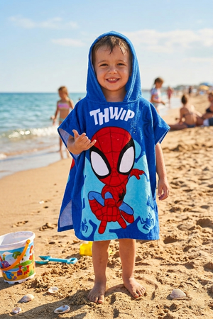 Poncho Mare Spidey MARVEL Microfibra Accappatoio con Cappuccio 110x55 CM Spiaggia Piscina - Ez18153