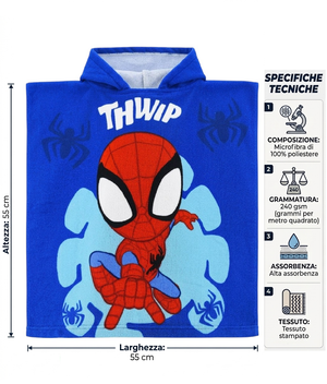 Poncho Mare Spidey MARVEL Microfibra Accappatoio con Cappuccio 110x55 CM Spiaggia Piscina - Ez18153