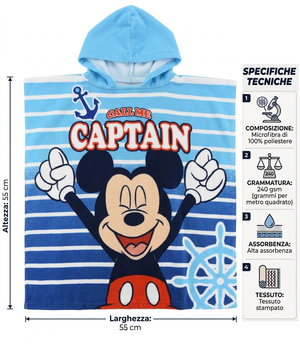 Poncho Mare Topolino DISNEY Microfibra Accappatoio con Cappuccio 110x55 CM Spiaggia Piscina - Ez18121