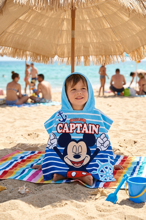 Poncho Mare Topolino DISNEY Microfibra Accappatoio con Cappuccio 110x55 CM Spiaggia Piscina - Ez18121