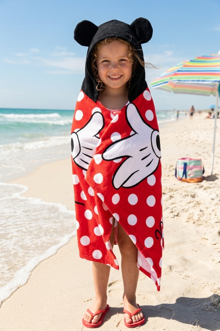 Mantella Mare Minnie DISNEY Telo con Cappuccio 3d 70x140 CM in Microfibra Bagno Piscina Spiaggia - Ez18214