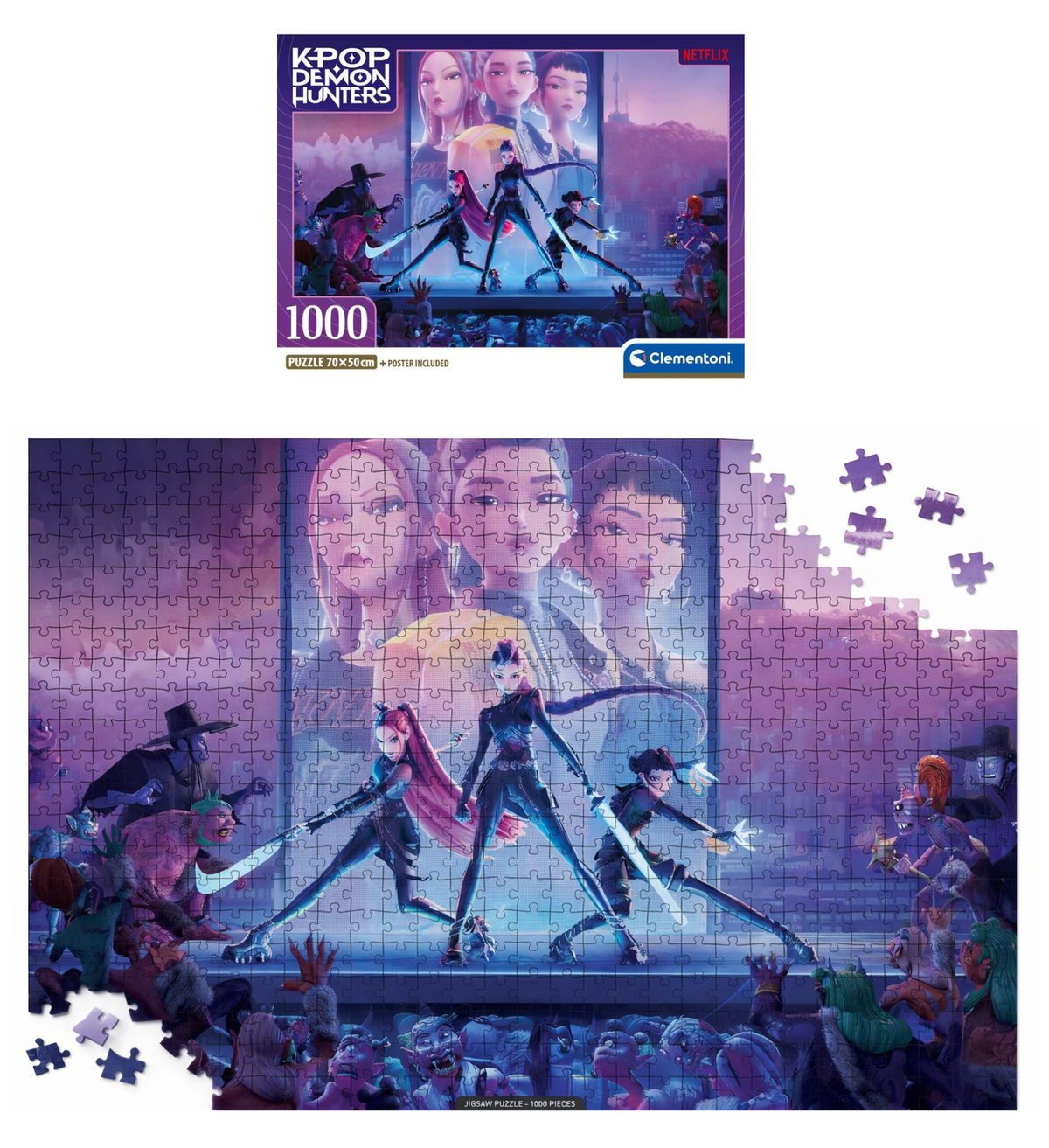 Puzzle Clementoni 1000 Pezzi K-Pop Demon Hunters Zoey Rumi Mira per Ragazzi e Adulti con Poster - 388876