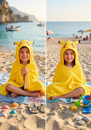 Mantella Mare Pikachu Pokémon Telo con Cappuccio 3d 70x140 CM in Microfibra Bagno Piscina Spiaggia - Ez18218