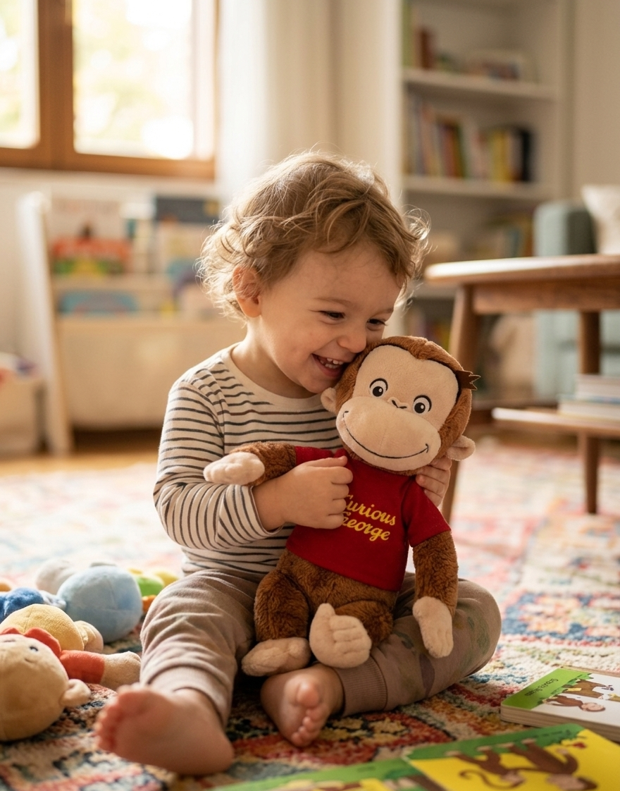 Peluche Curioso Come George con Maglia Rossa Morbido Pupazzo Universal 30 CM - Cuu12000