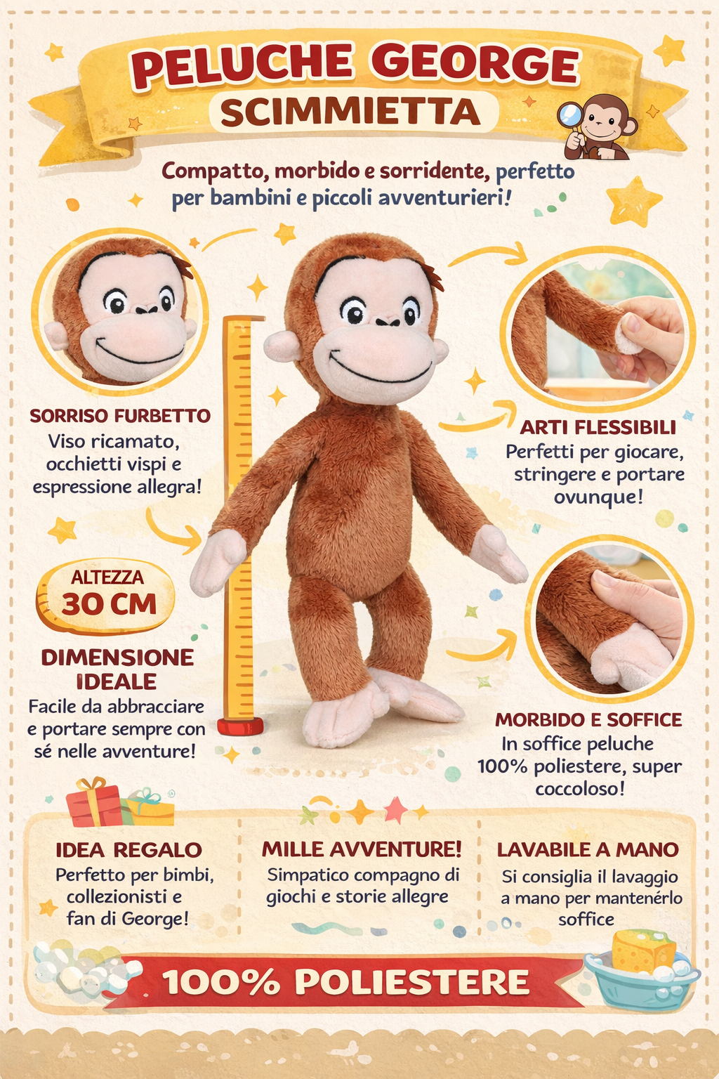 Peluche Curioso Come George Morbido Pupazzo Universal 30 CM - Cuu09000