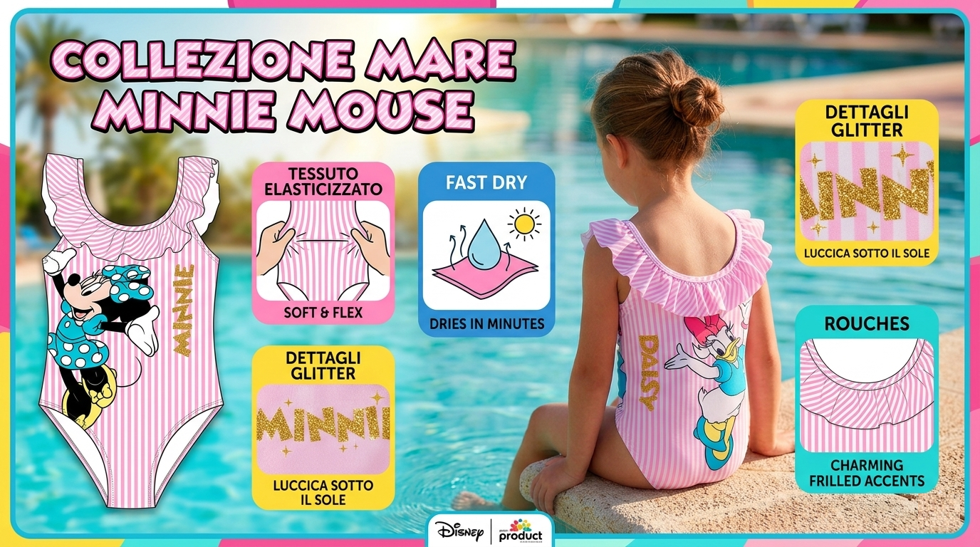 Costume da Bagno Minnie Paperina DISNEY Intero 1 Pezzo Mare Piscina Neonata - Ez05006rosa