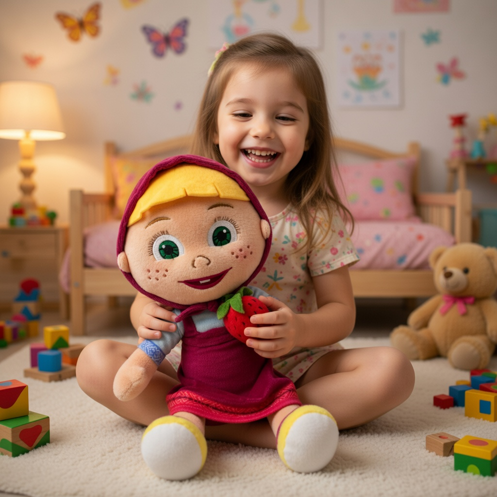 Peluche Masha e Orso Morbido Pupazzo Masha con Fragola 48 CM - Pts252595a/35