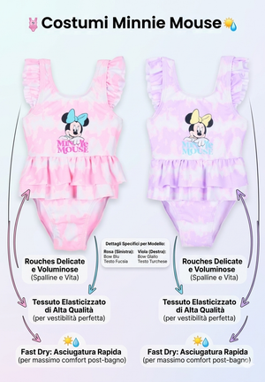 Costume da Bagno Minnie Mouse DISNEY Intero Tie-Dye 1 Pezzo Mare Piscina Neonata - Ez05005rosa