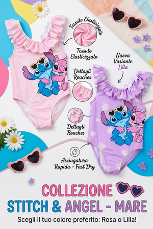 Costume da Bagno Stitch Angel DISNEY Intero 1 Pezzo Mare Piscina Neonata - Ez05000rosa