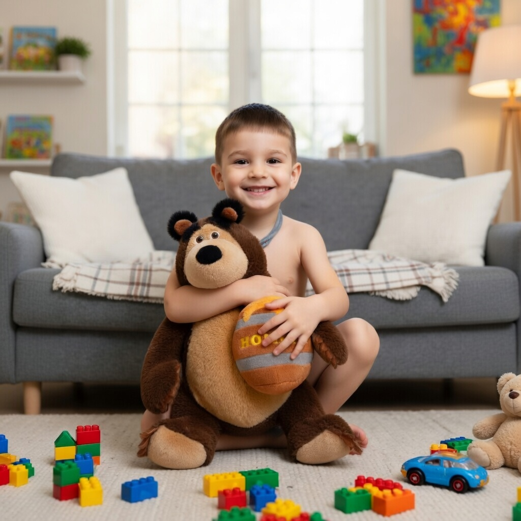 Peluche Masha e Orso Morbido Pupazzo Orso con Barilotto di Miele 36 CM - Pts252594a/35