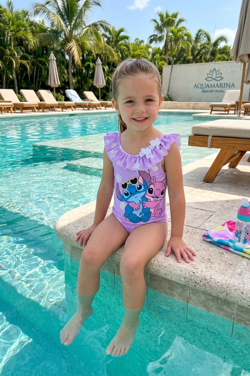 Costume da Bagno Stitch Angel DISNEY Intero 1 Pezzo Mare Piscina Neonata - Ez05000lilla