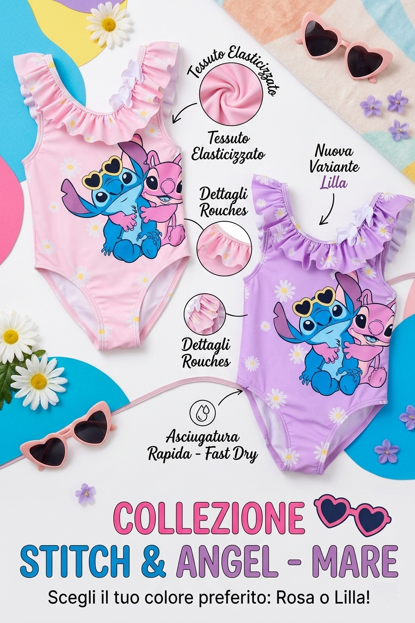 Costume da Bagno Stitch Angel DISNEY Intero 1 Pezzo Mare Piscina Neonata - Ez05000lilla