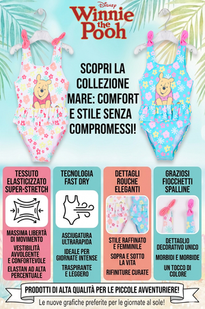 Costume da Bagno Winnie the Pooh DISNEY Intero 1 Pezzo Mare Piscina Neonata - Ez05022bianco