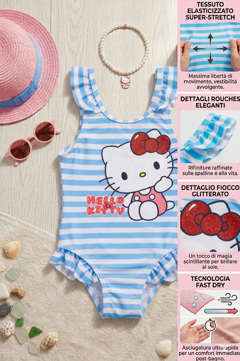 Costume da Bagno Hello Kitty Sanrio Intero 1 Pezzo Mare Piscina Neonata - Ez05025blu