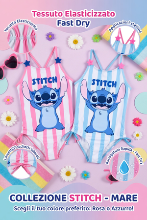 Costume da Bagno Stitch DISNEY Intero 1 Pezzo Mare Piscina Bambina - Ez18065rosa