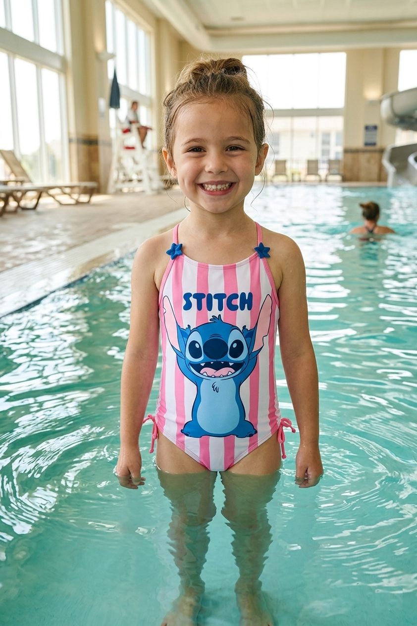 Costume da Bagno Stitch DISNEY Intero 1 Pezzo Mare Piscina Bambina - Ez18065rosa