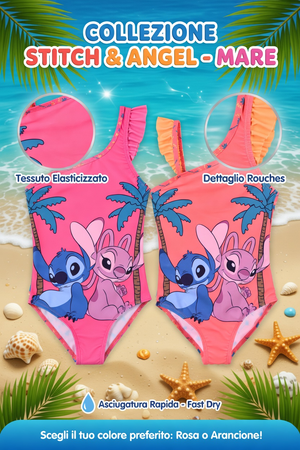 Costume da Bagno Stitch Angel DISNEY Intero 1 Pezzo Mare Piscina Bambina - Ez18066arancio
