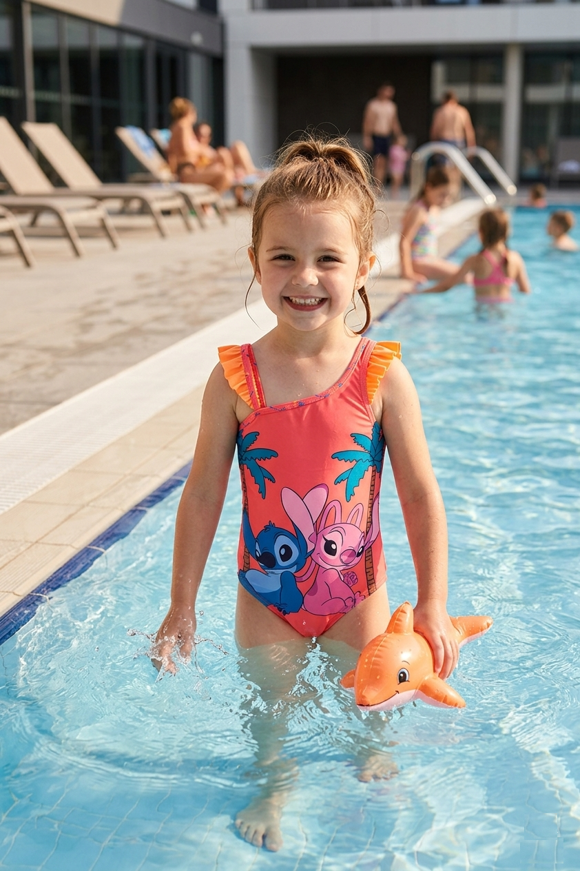 Costume da Bagno Stitch Angel DISNEY Intero 1 Pezzo Mare Piscina Bambina - Ez18066arancio