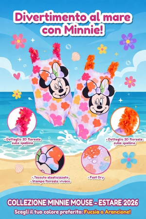 Costume da Bagno Minnie DISNEY Intero 1 Pezzo Mare Piscina Bambina - Ez18096fucsia