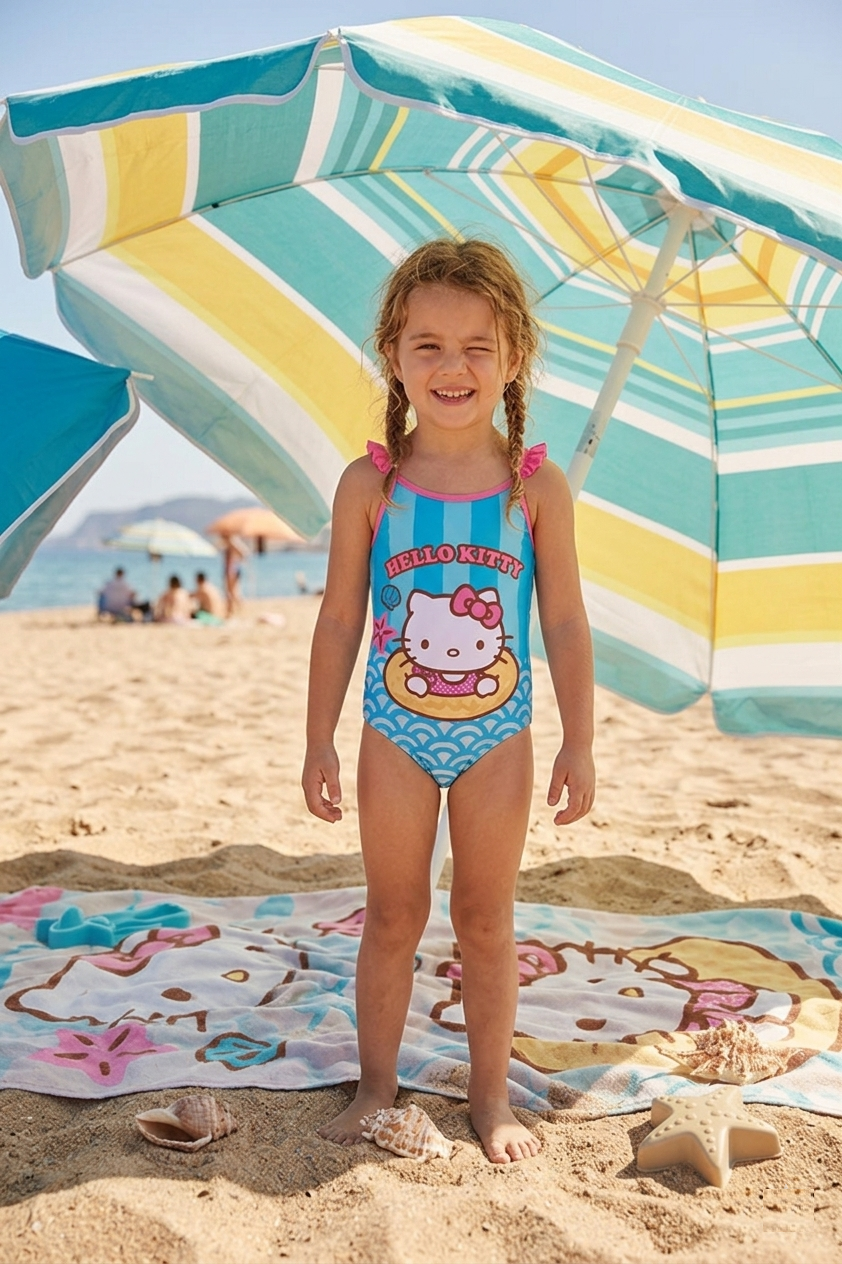 Costume da Bagno Hello Kitty Sanrio Intero 1 Pezzo Mare Piscina Bambina - Ez18039azzurro