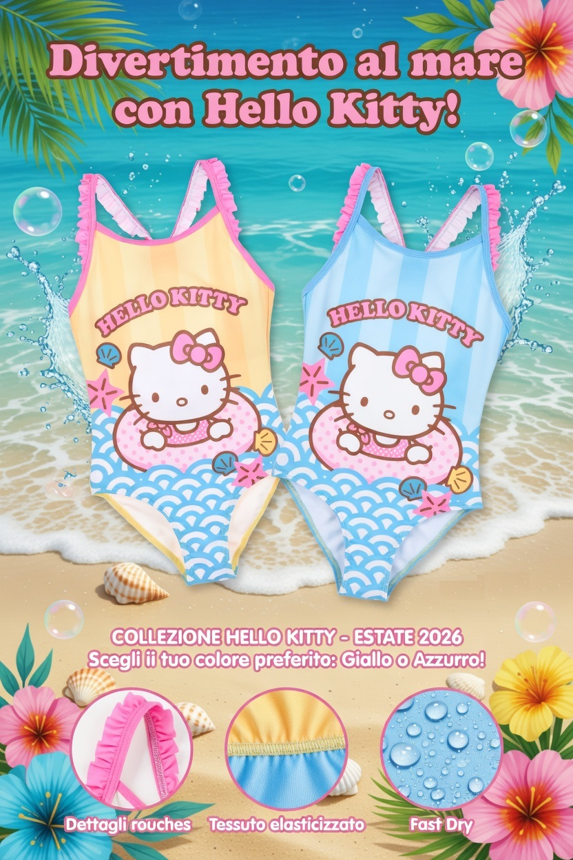 Costume da Bagno Hello Kitty Sanrio Intero 1 Pezzo Mare Piscina Bambina - Ez18039giallo