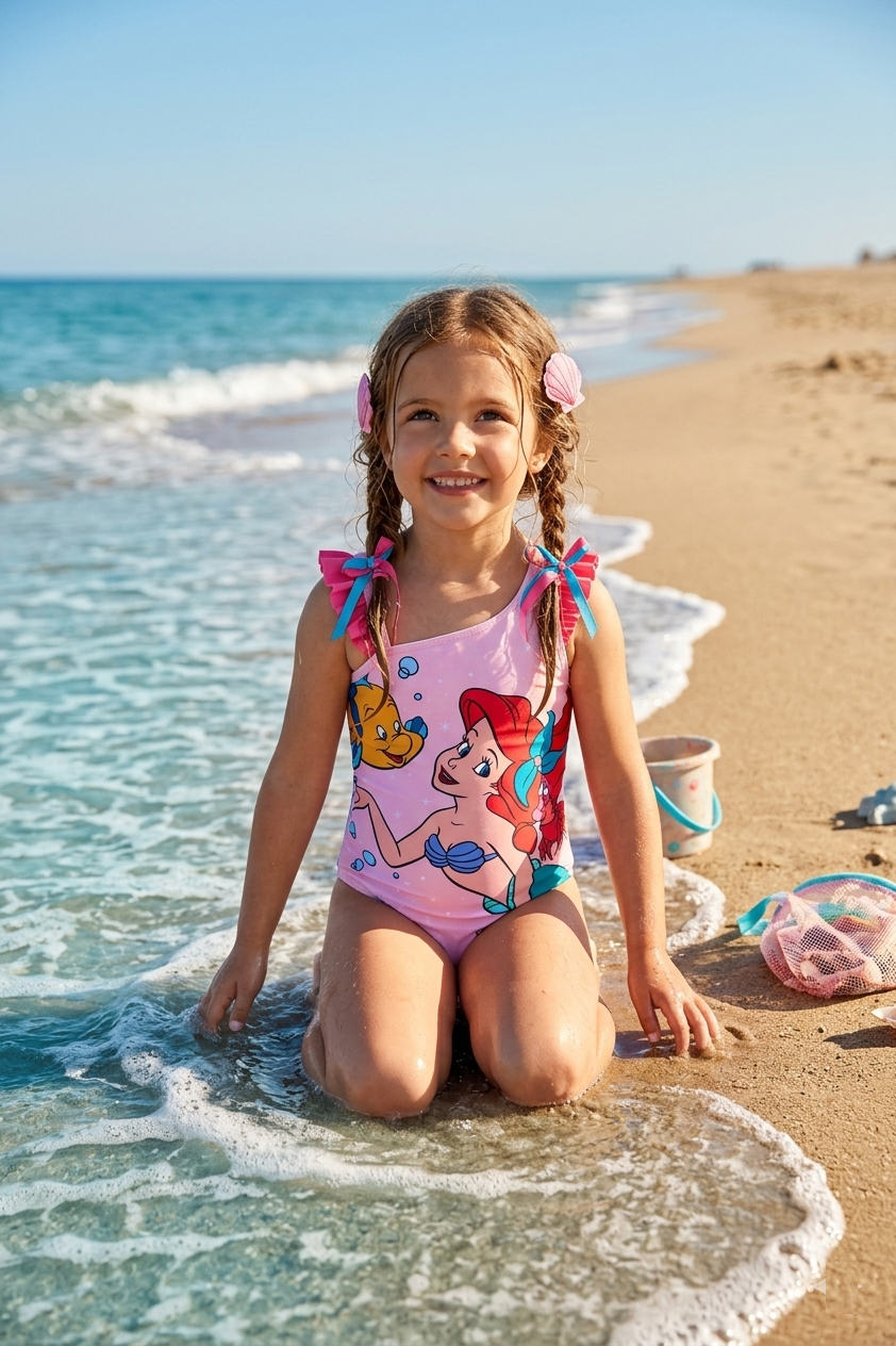 Costume da Bagno Sirenetta Ariel DISNEY Intero 1 Pezzo Mare Piscina Bambina - Ez18012rosa