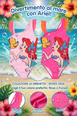 Costume da Bagno Sirenetta Ariel DISNEY Intero 1 Pezzo Mare Piscina Bambina - Ez18012fucsia