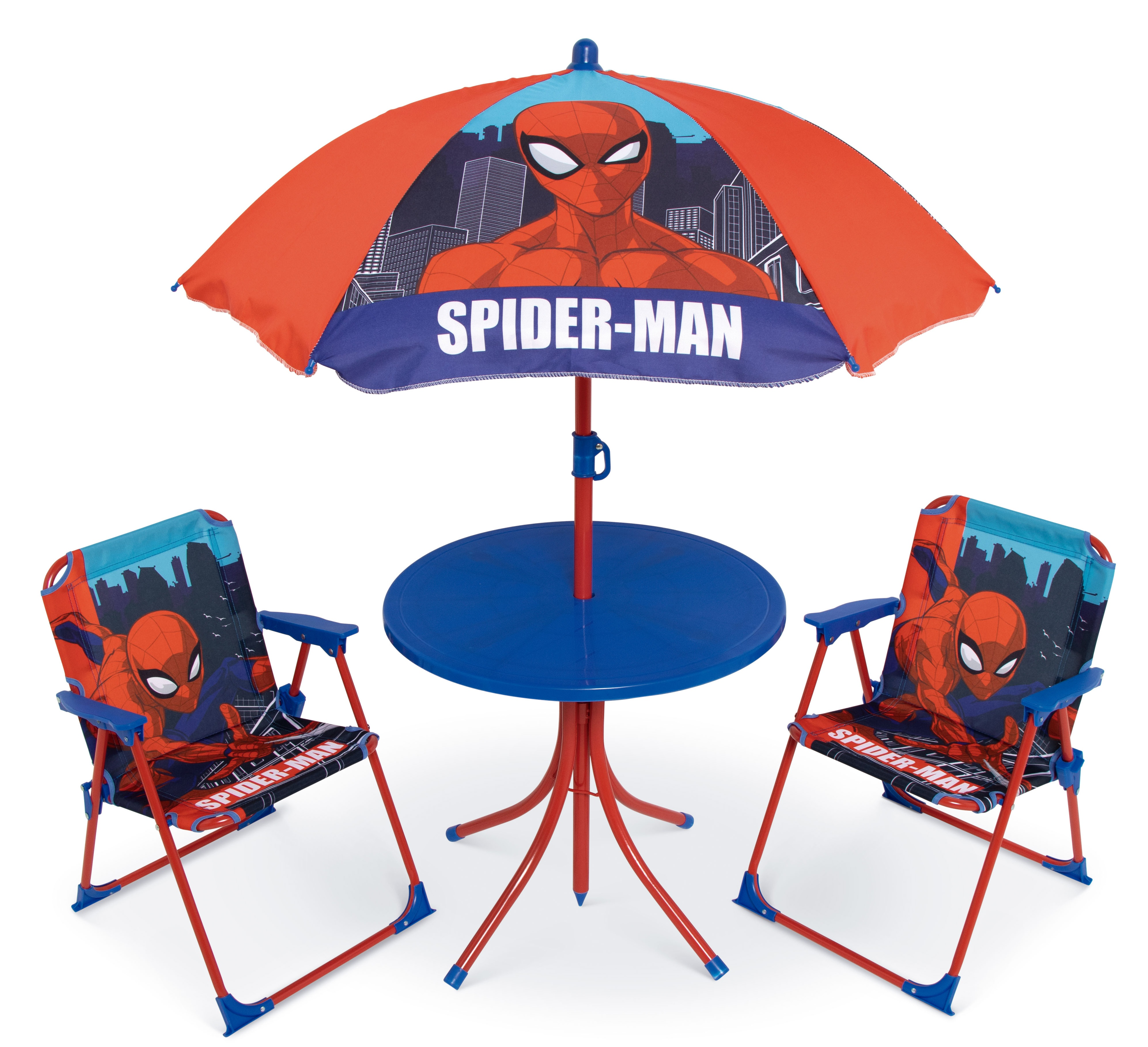 Set da Giardino Spiderman Tavolino Ombrellone e Sedie Pieghevoli per Mare e Giardino 100% Poliestere- 86630