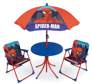 Set da Giardino Spiderman Tavolino Ombrellone e Sedie Pieghevoli per Mare e Giardino 100% Poliestere- 86630
