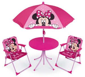 Set da Giardino Minnie Tavolino Ombrellone e Sedie Pieghevoli per Mare e Giardino 100% Poliestere- 86631