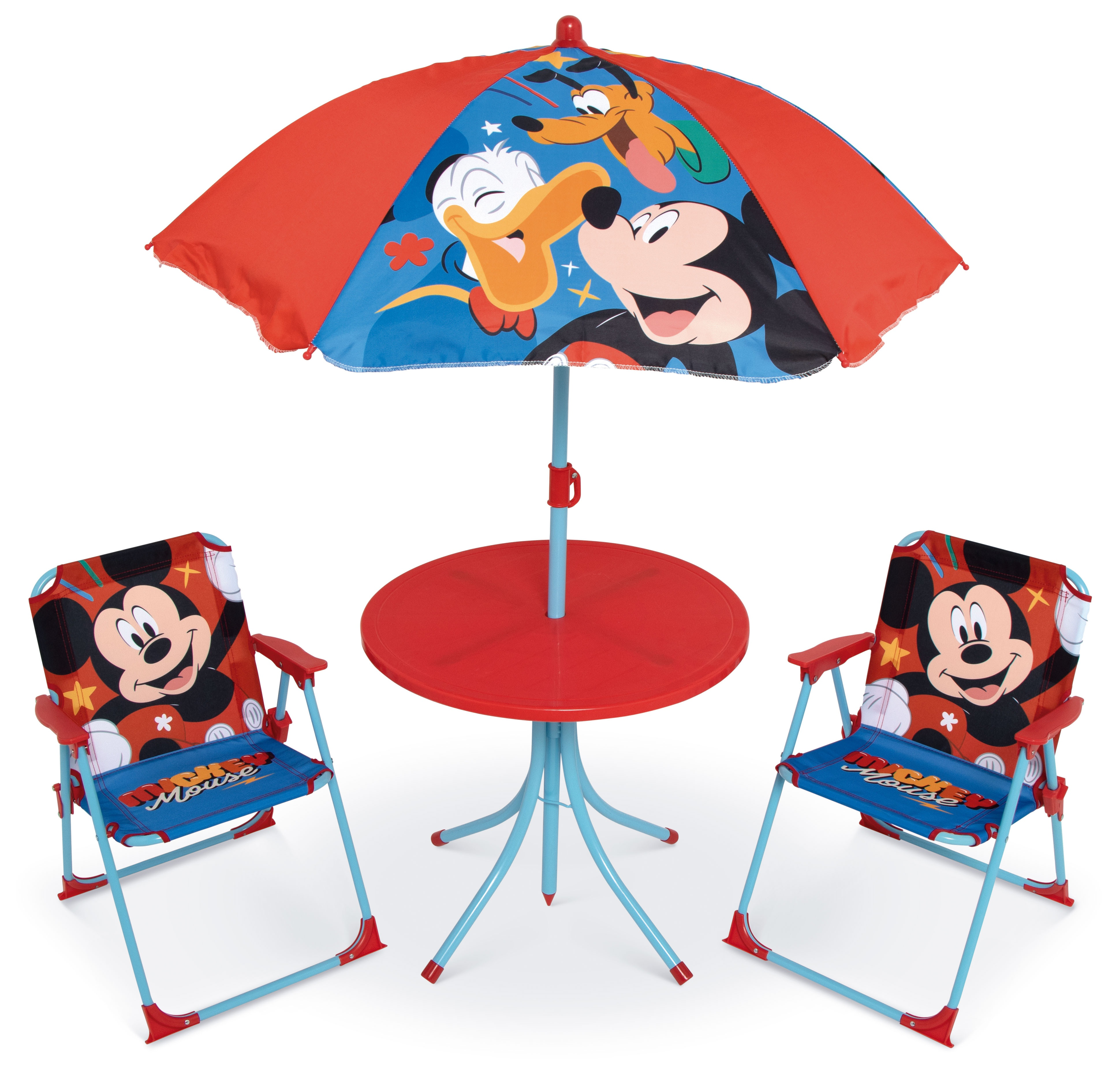 Set da Giardino Topolino Tavolino Ombrellone e Sedie Pieghevoli per Mare e Giardino 100% Poliestere- 86632