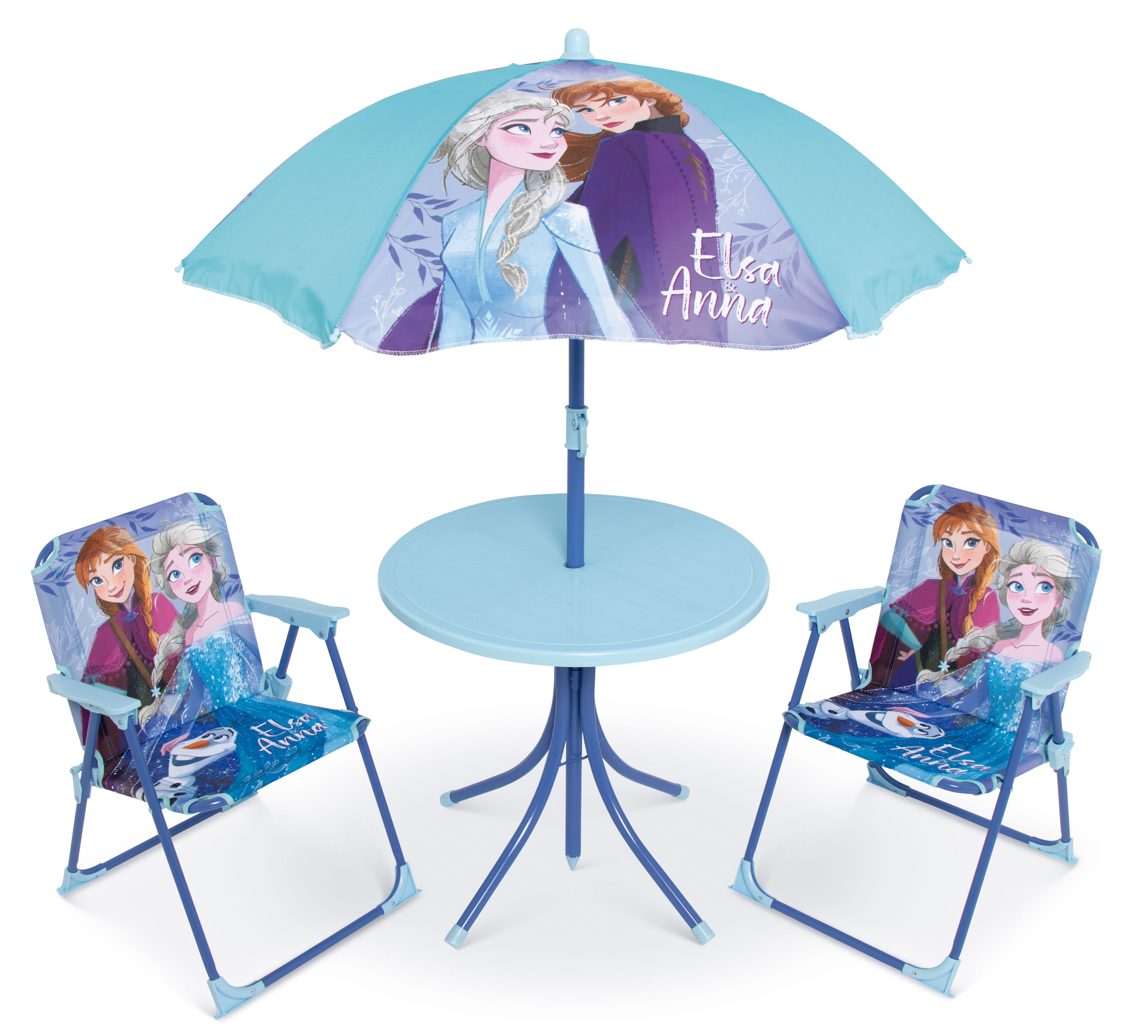 Set da Giardino Frozen Tavolino Ombrellone e Sedie Pieghevoli per Mare e Giardino 100% Poliestere- 86633
