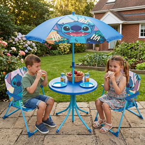Set da Giardino Stitch Tavolino Ombrellone e Sedie Pieghevoli per Mare e Giardino 100% Poliestere- 86634
