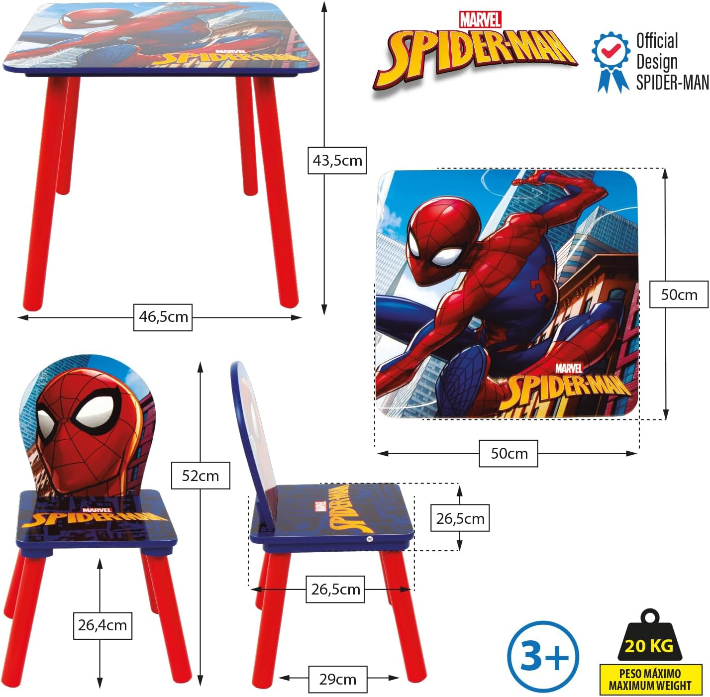Set Tavolo con Due Sedie Spiderman in Legno- 86635