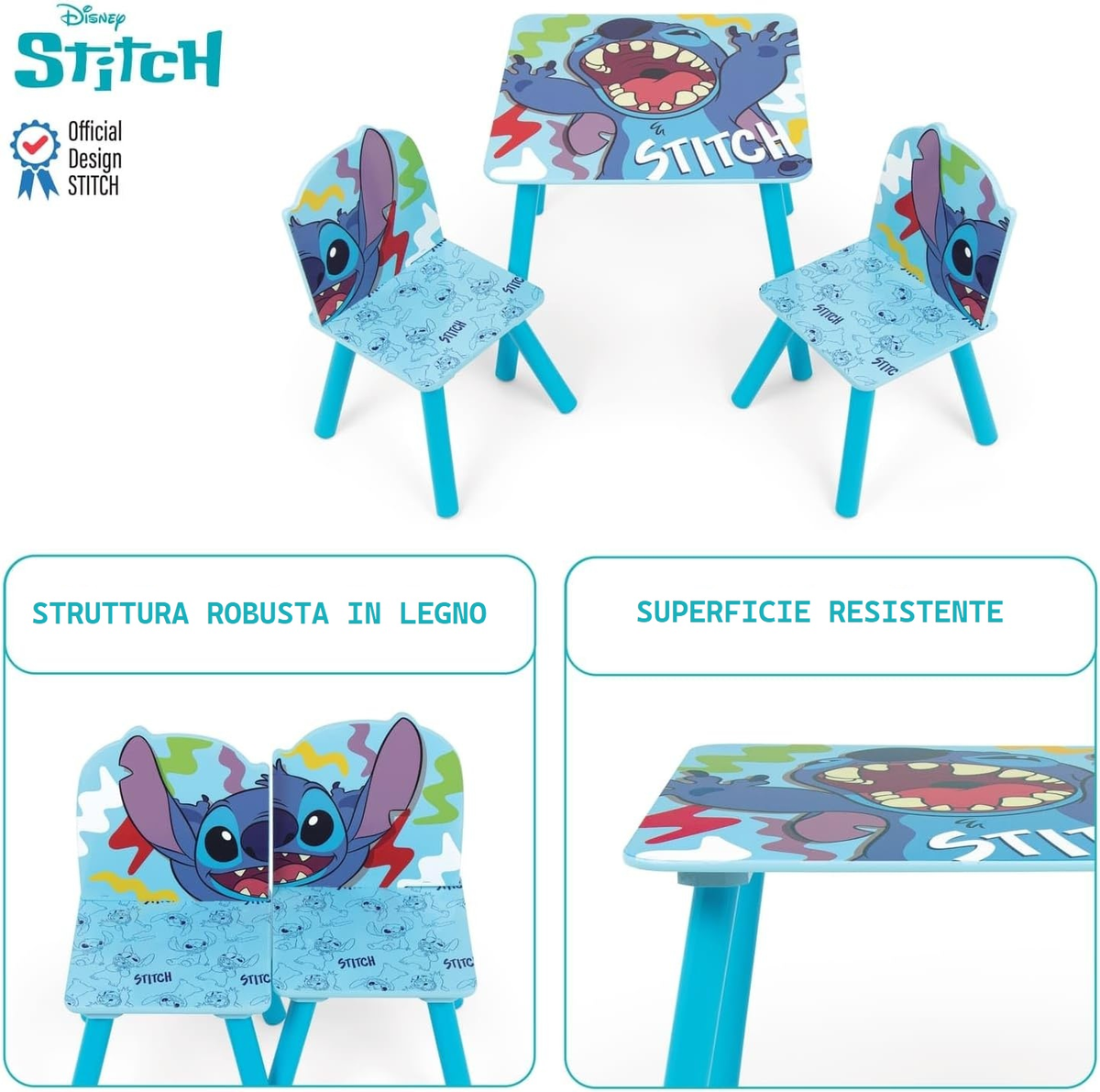 Set Tavolo con Due Sedie Stitch in Legno- 86639