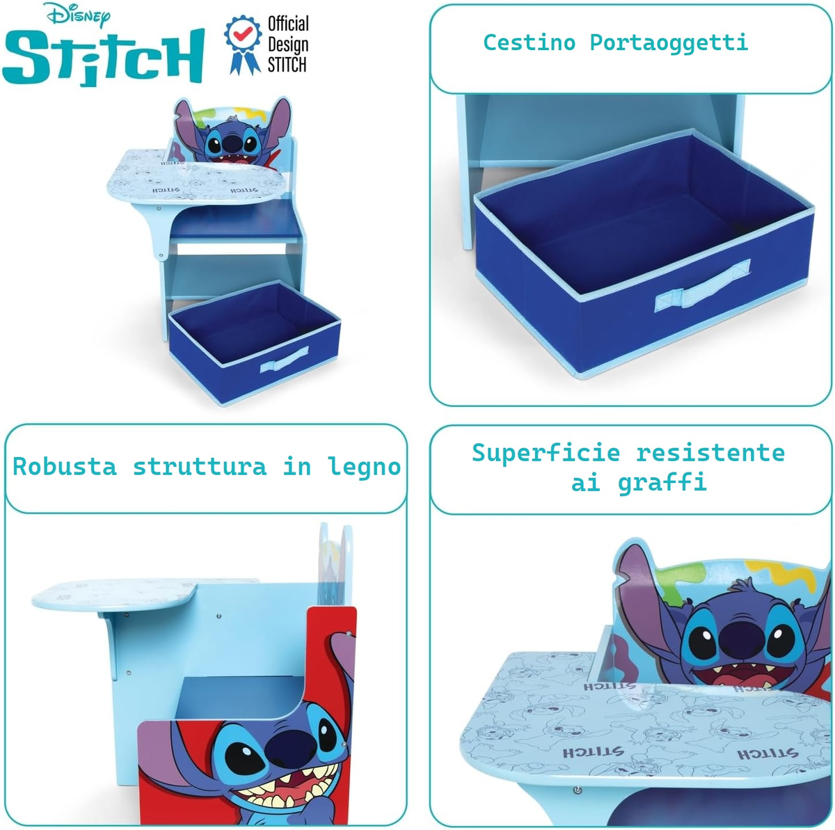 Sedia Scrivania con Contenitore Stitch in Legno - 86640