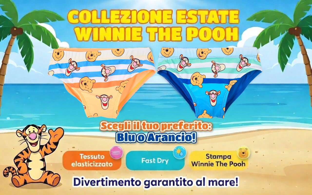 Costume da Bagno Winnie the Pooh DISNEY Modello Slip Mutandina Mare Piscina Neonato - Ez05021arancio