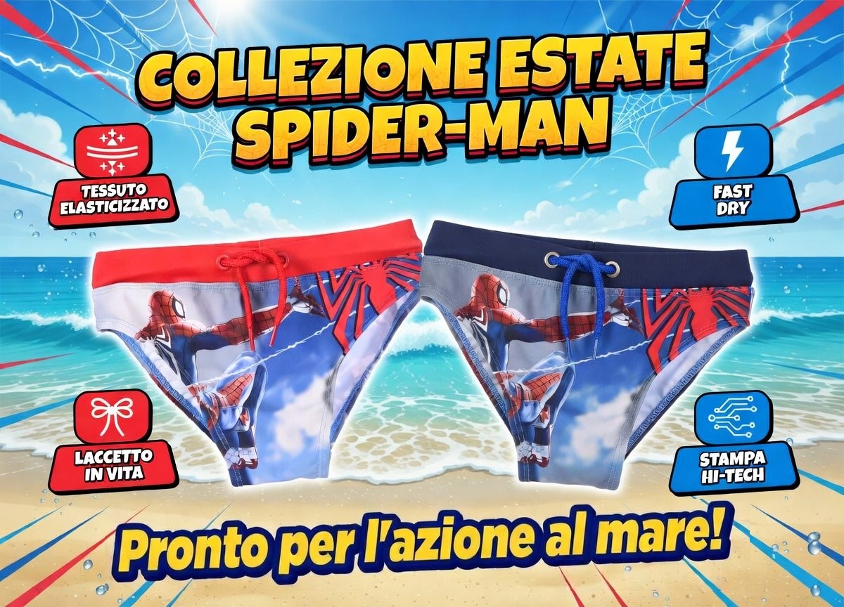 Costume da Bagno MARVEL Spiderman Modello Slip Hi-Tech Mutandina Mare Piscina Bambino - Ez18167rosso