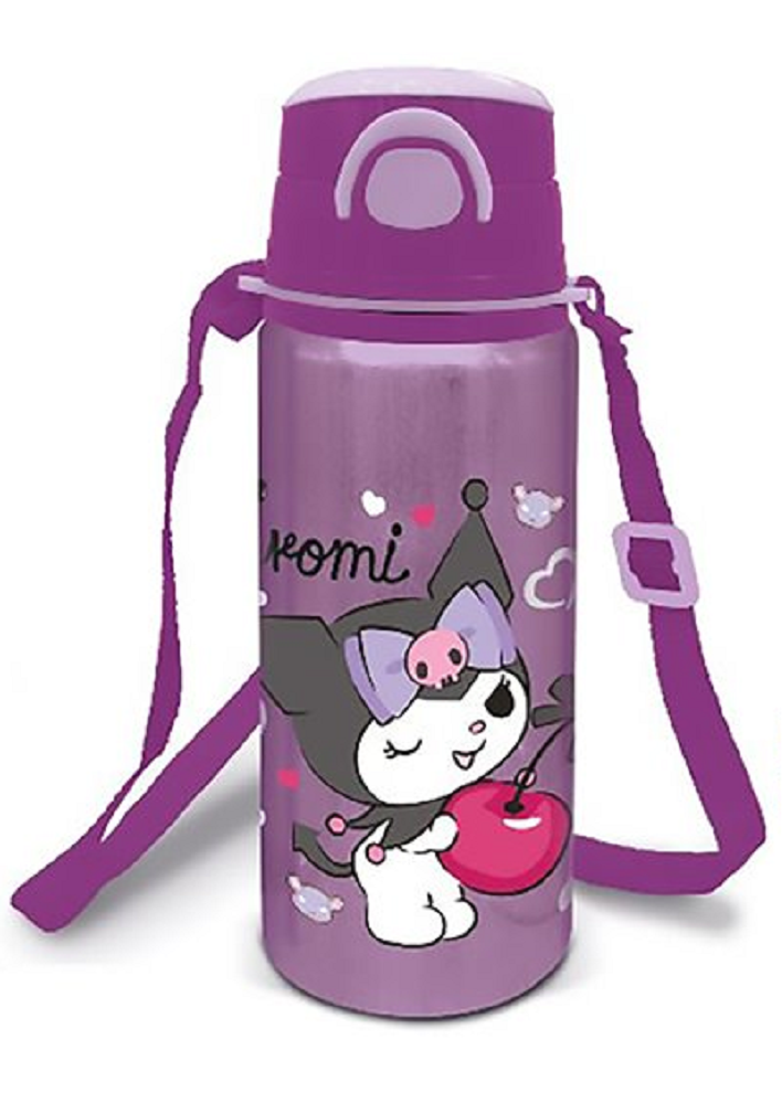 Borraccia in Alluminio Kuromi Sanrio Bottiglia 730 Ml con Apertura Pop-Up e Tracolla - 86663