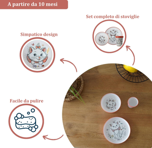 Set Pappa Marie DISNEY 3 Pezzi Stoviglie in Plastica con Silicone Antiscivolo Adatta Al Microonde- 86664